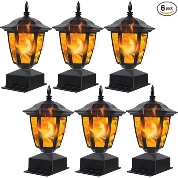Dynaming Solar Flame Post Lights - Flickering LED Lanterns, Waterproof, 6 Pack - Picture 7 of 7